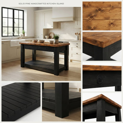 IRONSTEAD Mixed Colour Kitchen Island / Breakfast Bar / Rustic Cart and Island Black Carcass