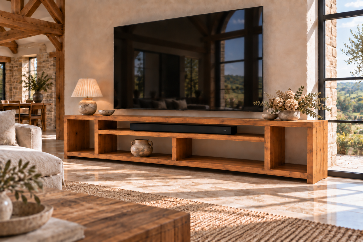 IVERSON 3 Tier Solid Wood Tv Unit / Solid Wood / Rustic TV Stand