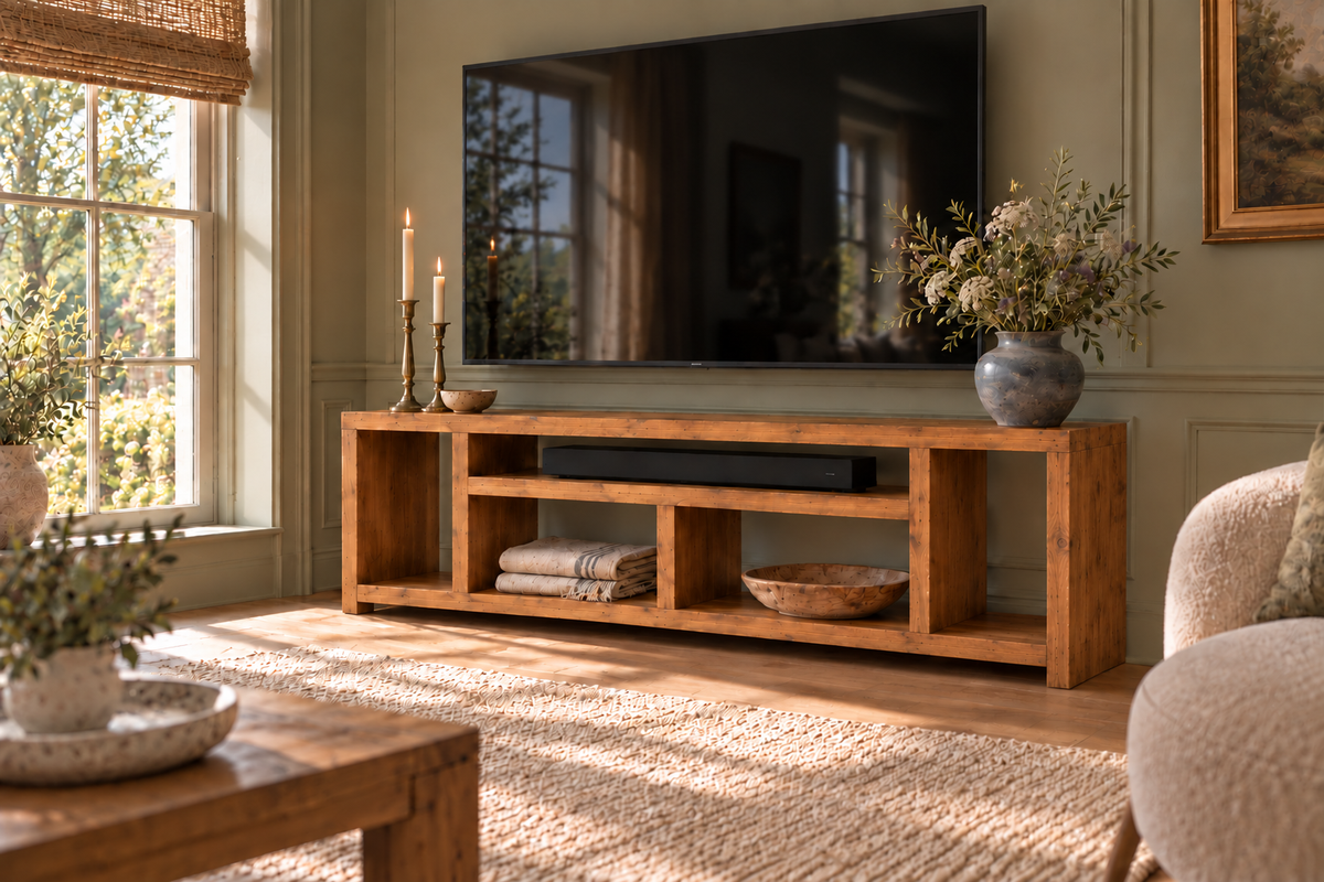 IVERSON 3 Tier Solid Wood Tv Unit / Solid Wood / Rustic TV Stand