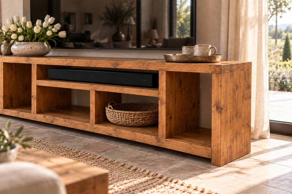 IVERSON 3 Tier Solid Wood Tv Unit / Solid Wood / Rustic TV Stand