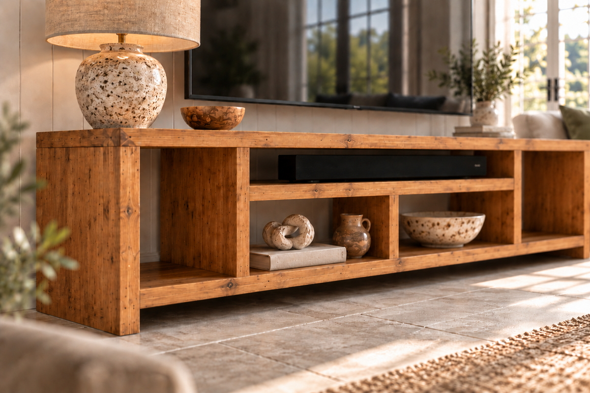 IVERSON 3 Tier Solid Wood Tv Unit / Solid Wood / Rustic TV Stand