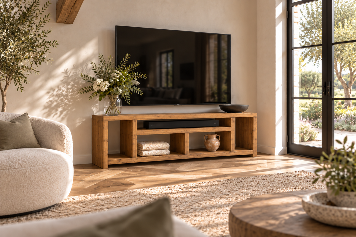 IVERSON 3 Tier Solid Wood Tv Unit / Solid Wood / Rustic TV Stand
