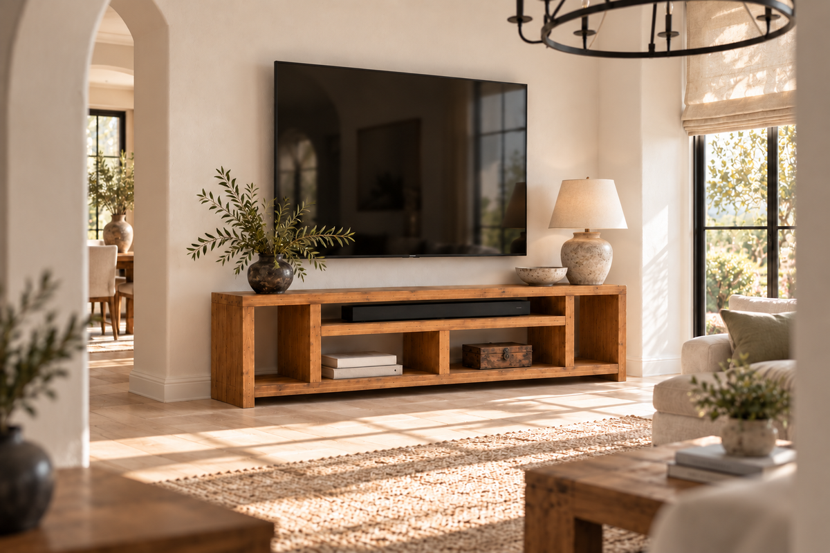 IVERSON 3 Tier Solid Wood Tv Unit / Solid Wood / Rustic TV Stand