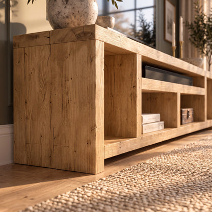 IVERSON Light Oak Colour 3 Tier Solid Wood Tv Unit / Solid Wood / Rustic TV Stand