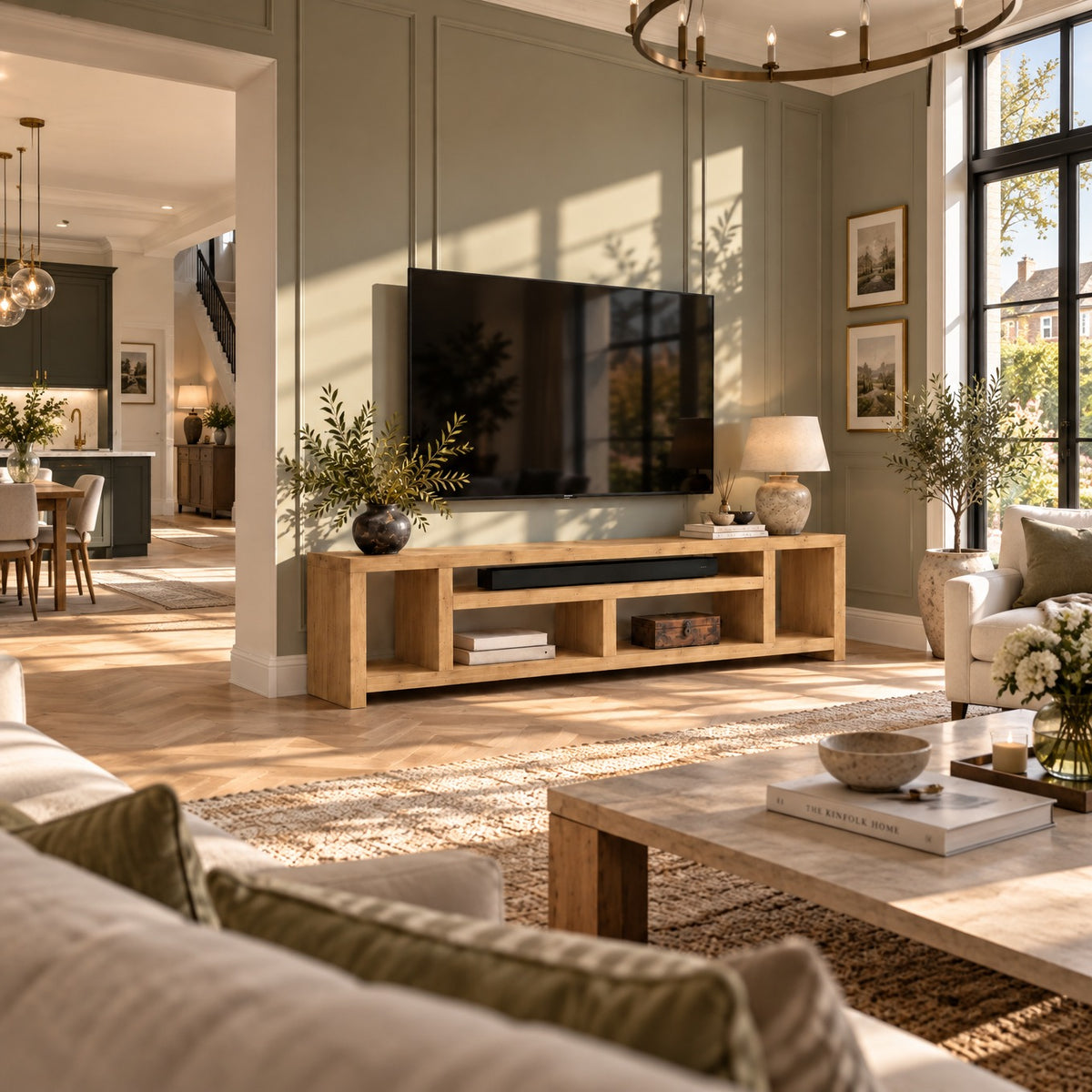 IVERSON Light Oak Colour 3 Tier Solid Wood Tv Unit / Solid Wood / Rustic TV Stand