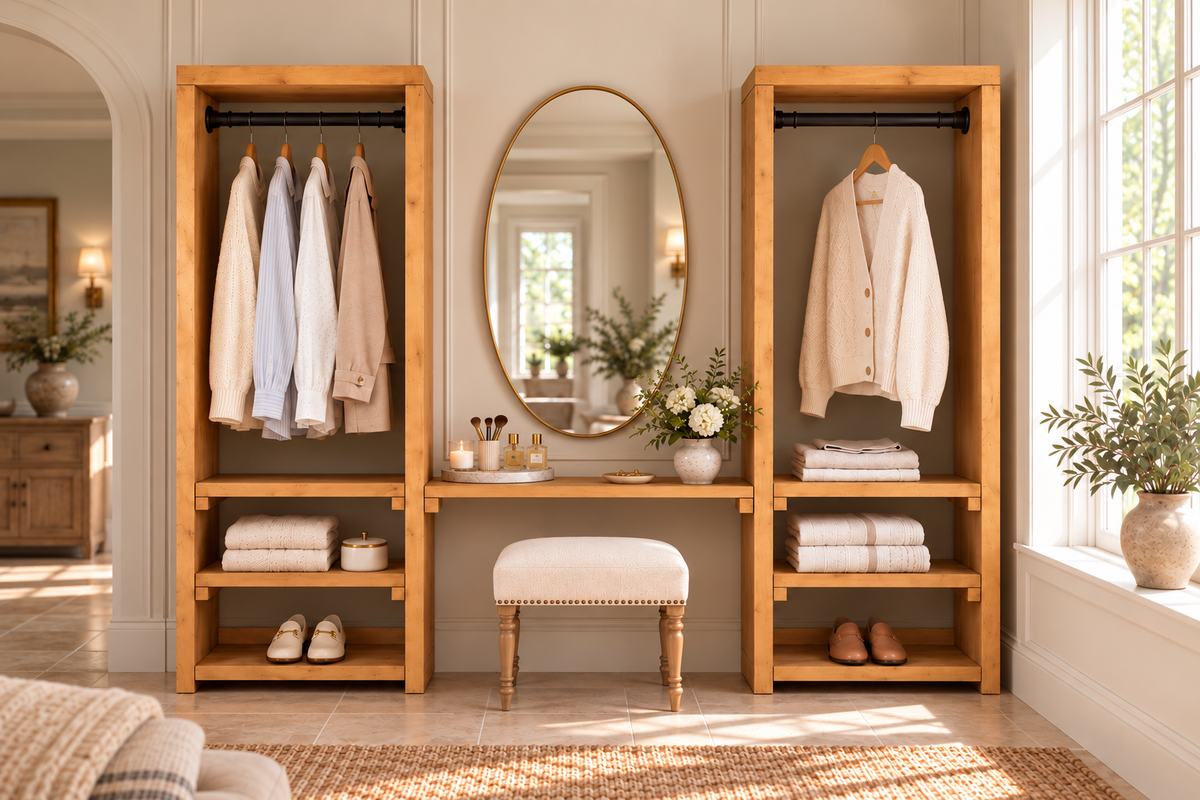 KENSWORTH Solid Wood Wardrobe With Make Up Table – Open Wardrobe, Dressing Table