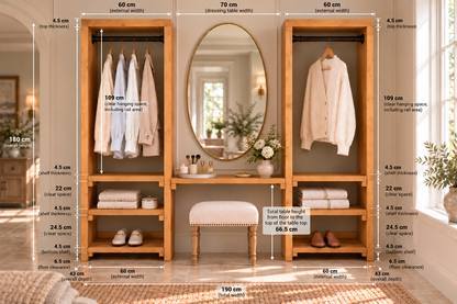 KENSWORTH Solid Wood Wardrobe With Make Up Table – Open Wardrobe, Dressing Table