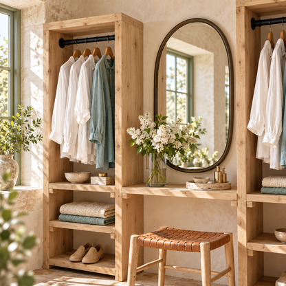 KENSWORTH Light Oak Colour Solid Wood Wardrobe With Make Up Table – Open Wardrobe, Dressing Table