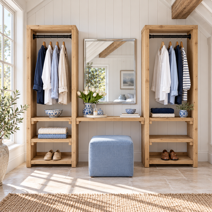 KENSWORTH Light Oak Colour Solid Wood Wardrobe With Make Up Table – Open Wardrobe, Dressing Table