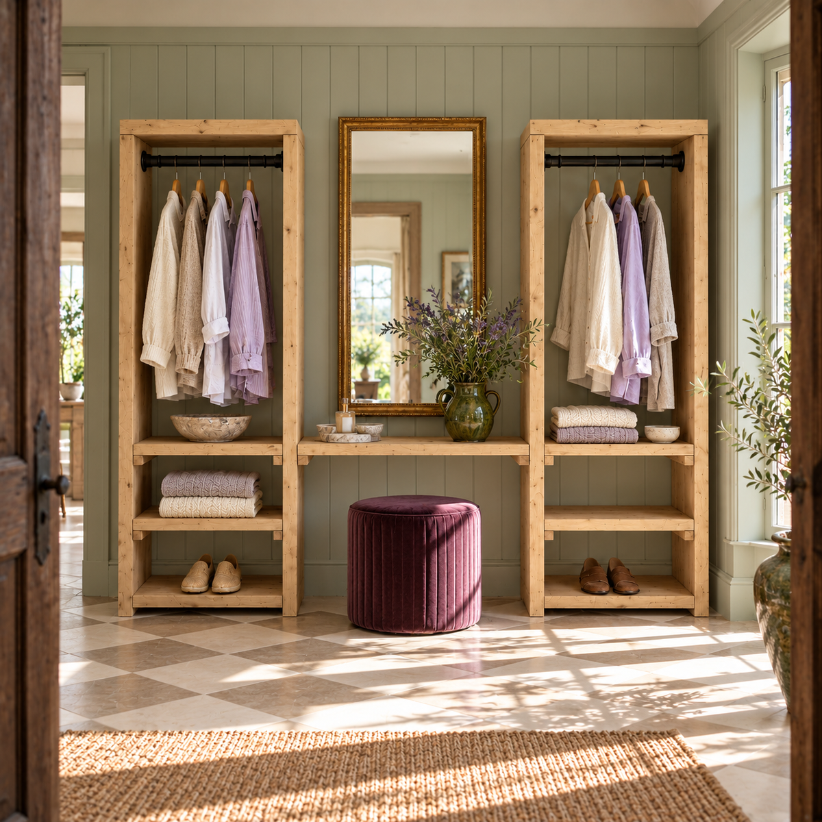 KENSWORTH Light Oak Colour Solid Wood Wardrobe With Make Up Table – Open Wardrobe, Dressing Table