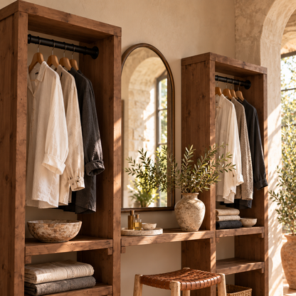 KENSWORTH Walnut Colour Solid Wood Wardrobe With Make Up Table – Open Wardrobe, Dressing Table