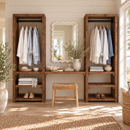 KENSWORTH Walnut Colour Solid Wood Wardrobe With Make Up Table – Open Wardrobe, Dressing Table