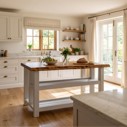 KINGSLEY Light Grey Kitchen Island Solid Wood With Shelf / Breakfast Bar