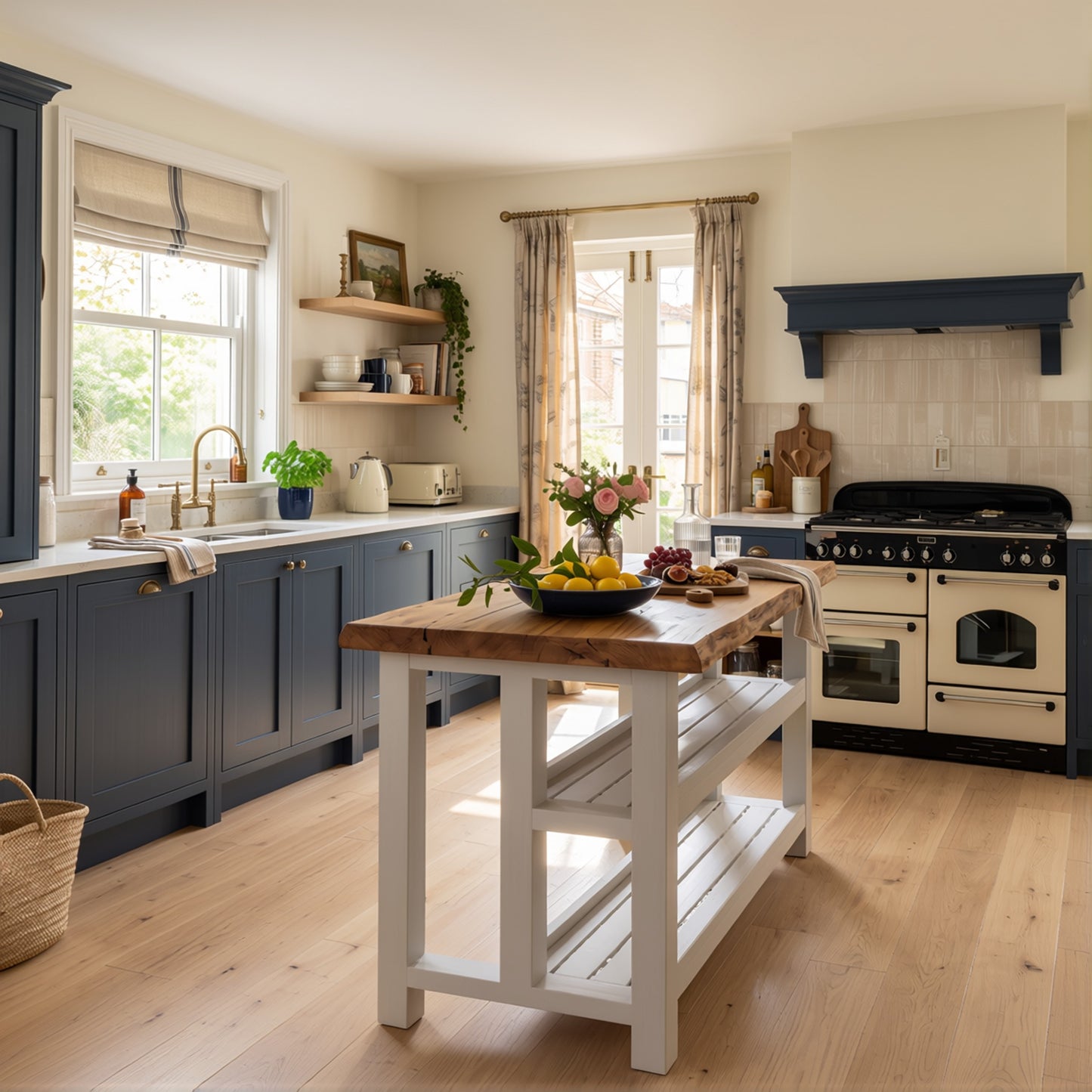 KINGSLEY Light Grey Kitchen Island Solid Wood With Shelf / Breakfast Bar