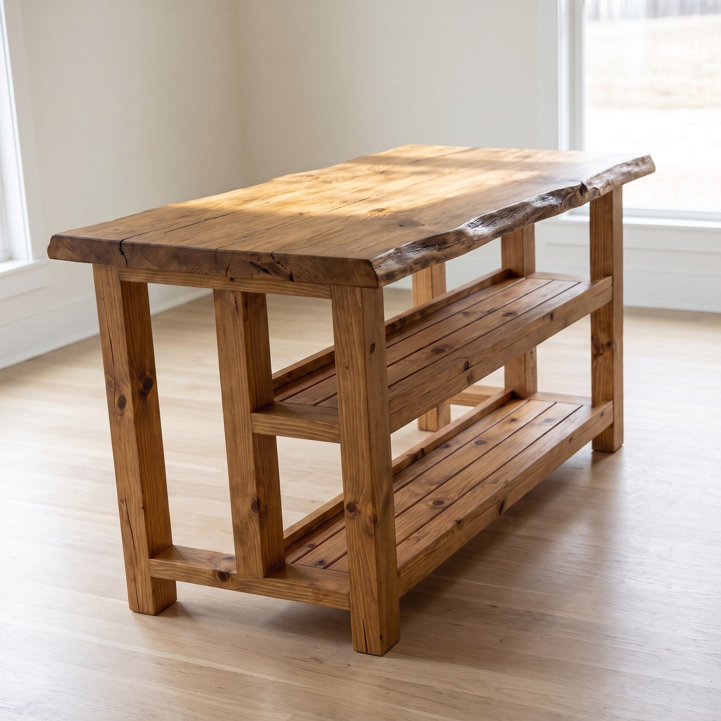 KINGSLEY Live Edge Kitchen Island Solid Wood With Shelf / Breakfast Bar