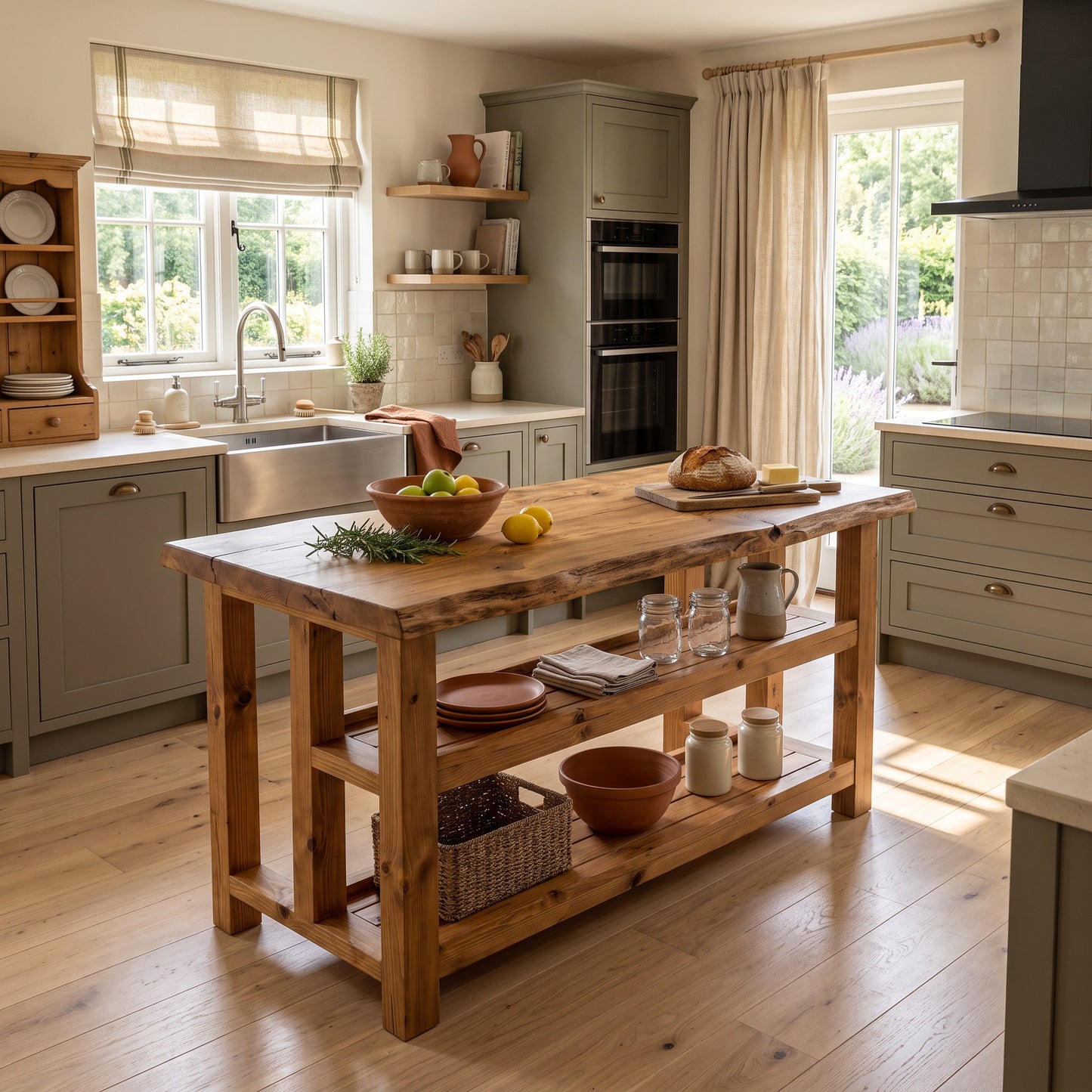 KINGSLEY Live Edge Kitchen Island Solid Wood With Shelf / Breakfast Bar
