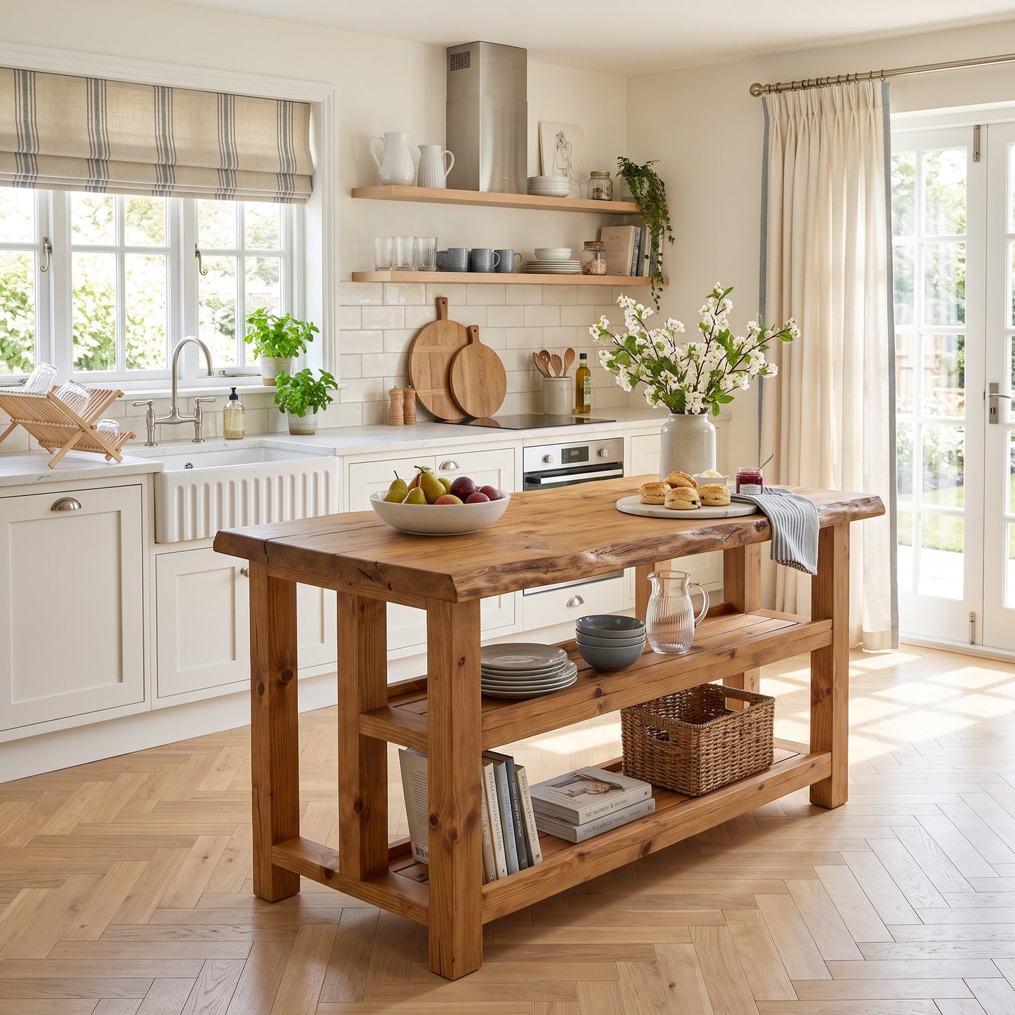 KINGSLEY Live Edge Kitchen Island Solid Wood With Shelf / Breakfast Bar