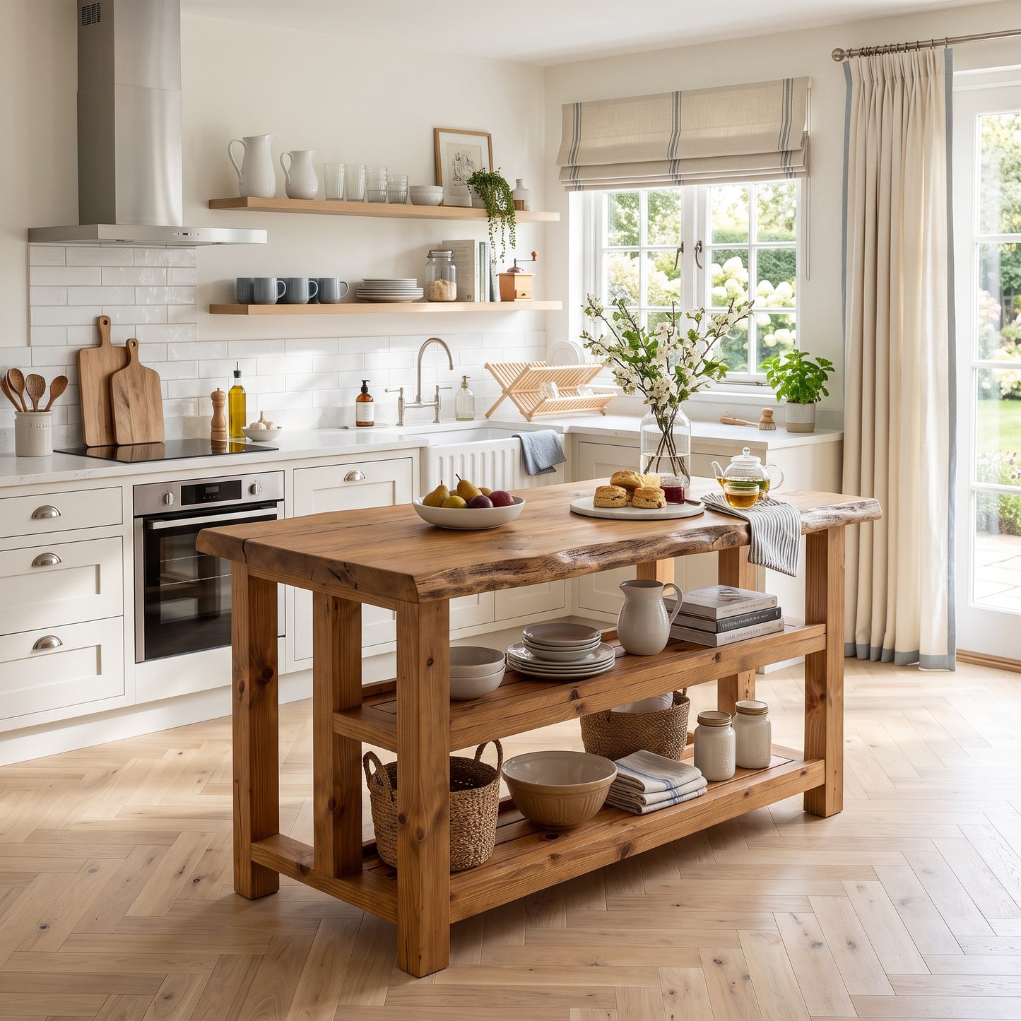 KINGSLEY Live Edge Kitchen Island Solid Wood With Shelf / Breakfast Bar