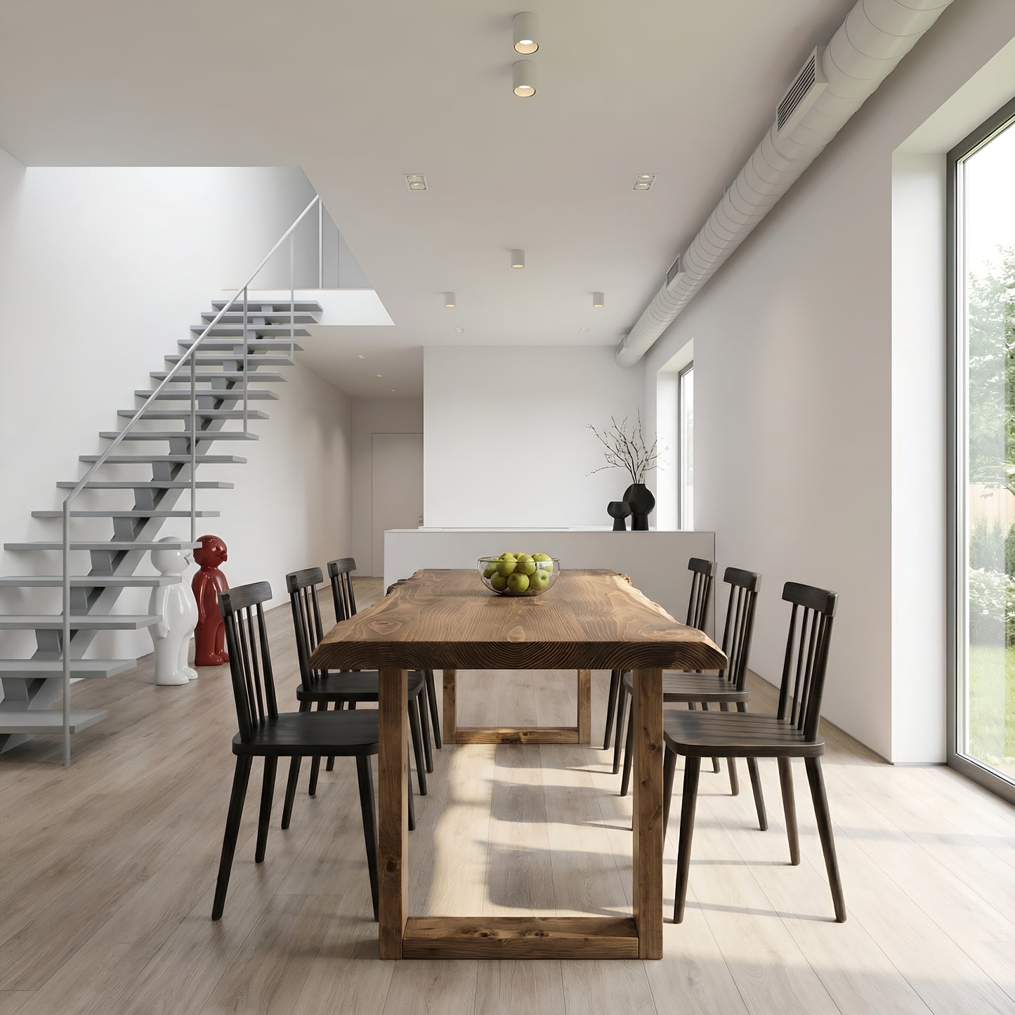 KOHL Waney / Live Edge Solid Wood Dining Table With Wooden U Legs
