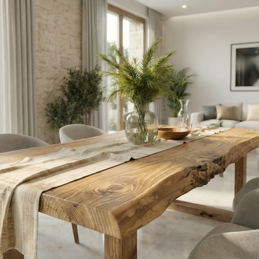 KOHL Waney / Live Edge Solid Wood Dining Table With Wooden U Legs