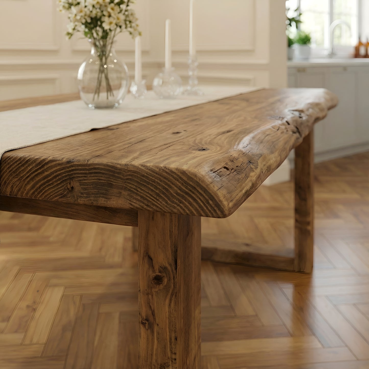 KOHL Waney / Live Edge Solid Wood Dining Table With Wooden U Legs