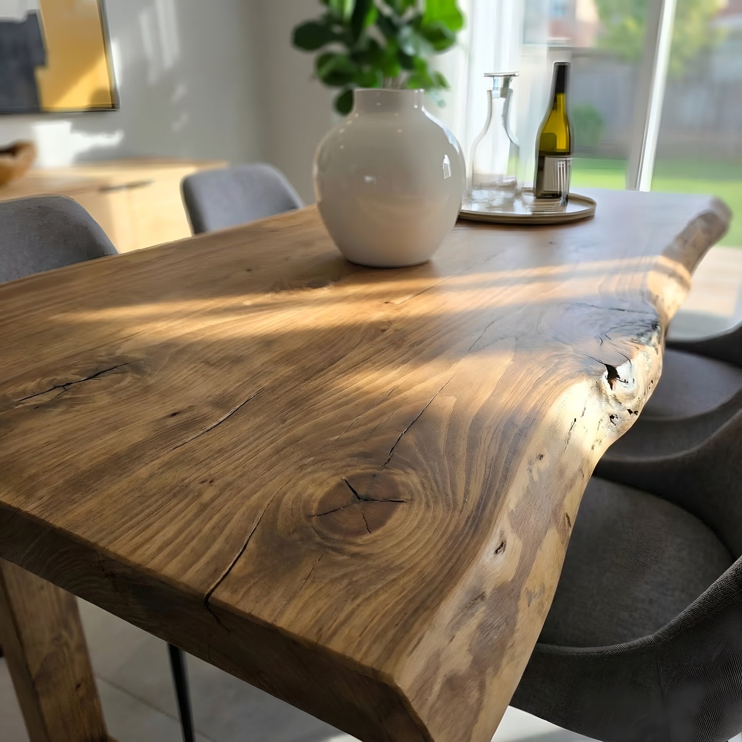 KOHL Waney / Live Edge Solid Wood Dining Table With Wooden U Legs