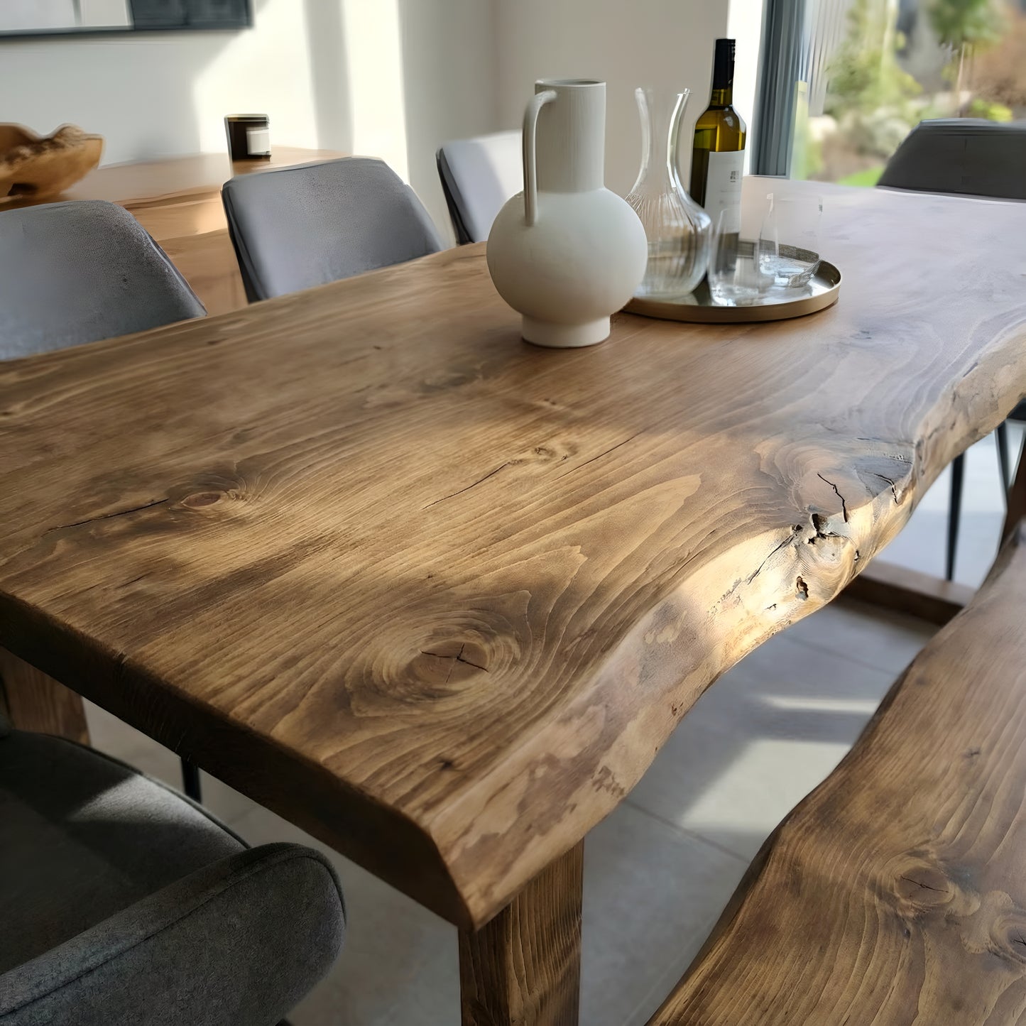 KOHL Waney / Live Edge Solid Wood Dining Table With Wooden U Legs