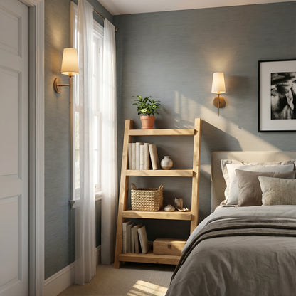 Ladder Solid Wood Bookshelf 4 Tier – Natural Finish Open Bookcase, Rustic Scandinavian Design