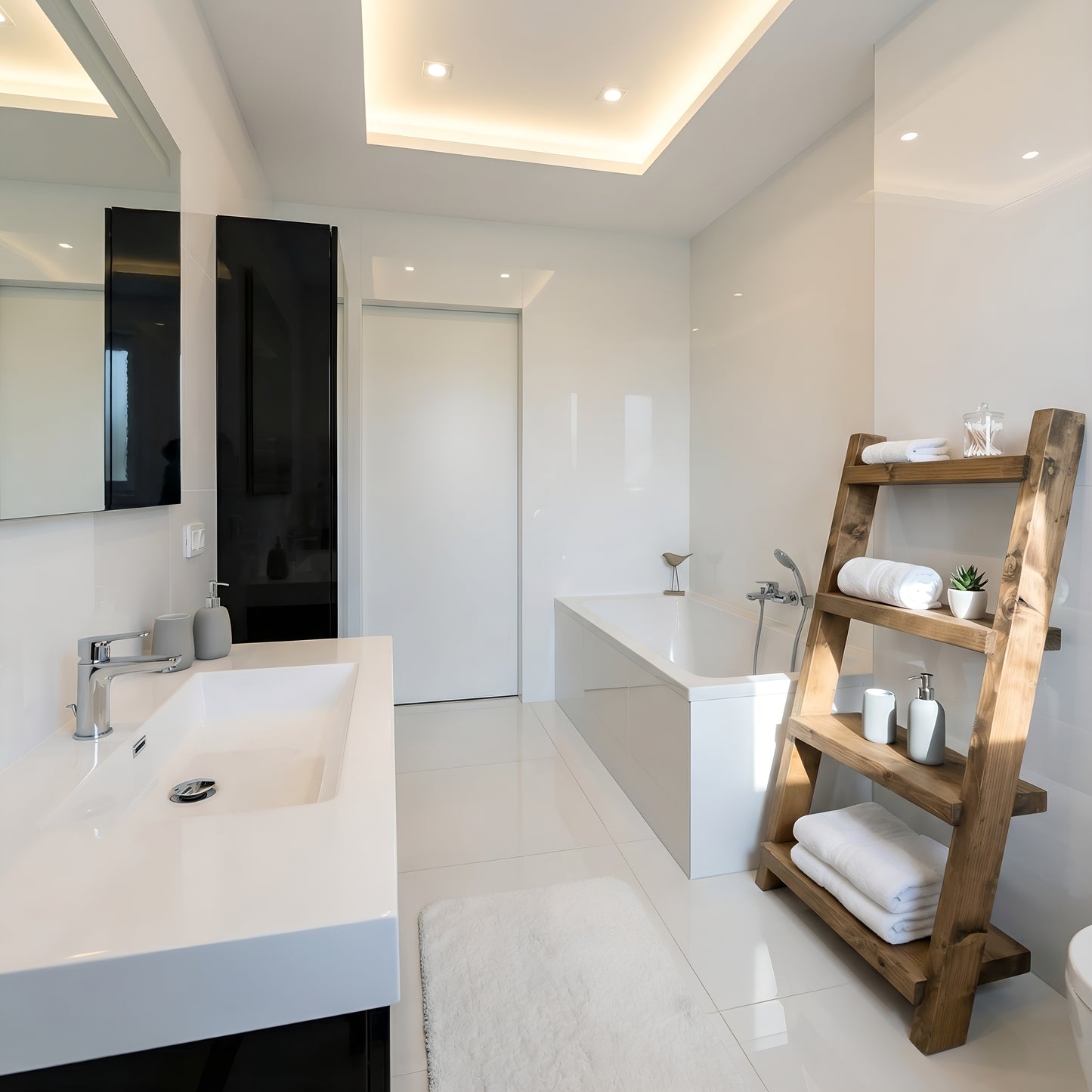 Ladder Solid Wood Bookshelf 4 Tier – Natural Finish Open Bookcase, Rustic Scandinavian Design