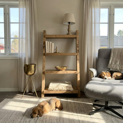 Ladder Solid Wood Bookshelf 4 Tier – Natural Finish Open Bookcase, Rustic Scandinavian Design