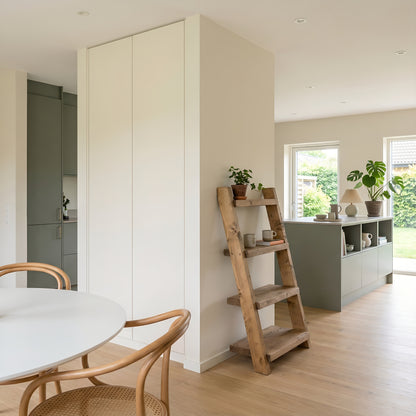 Ladder Solid Wood Bookshelf 4 Tier – Natural Finish Open Bookcase, Rustic Scandinavian Design