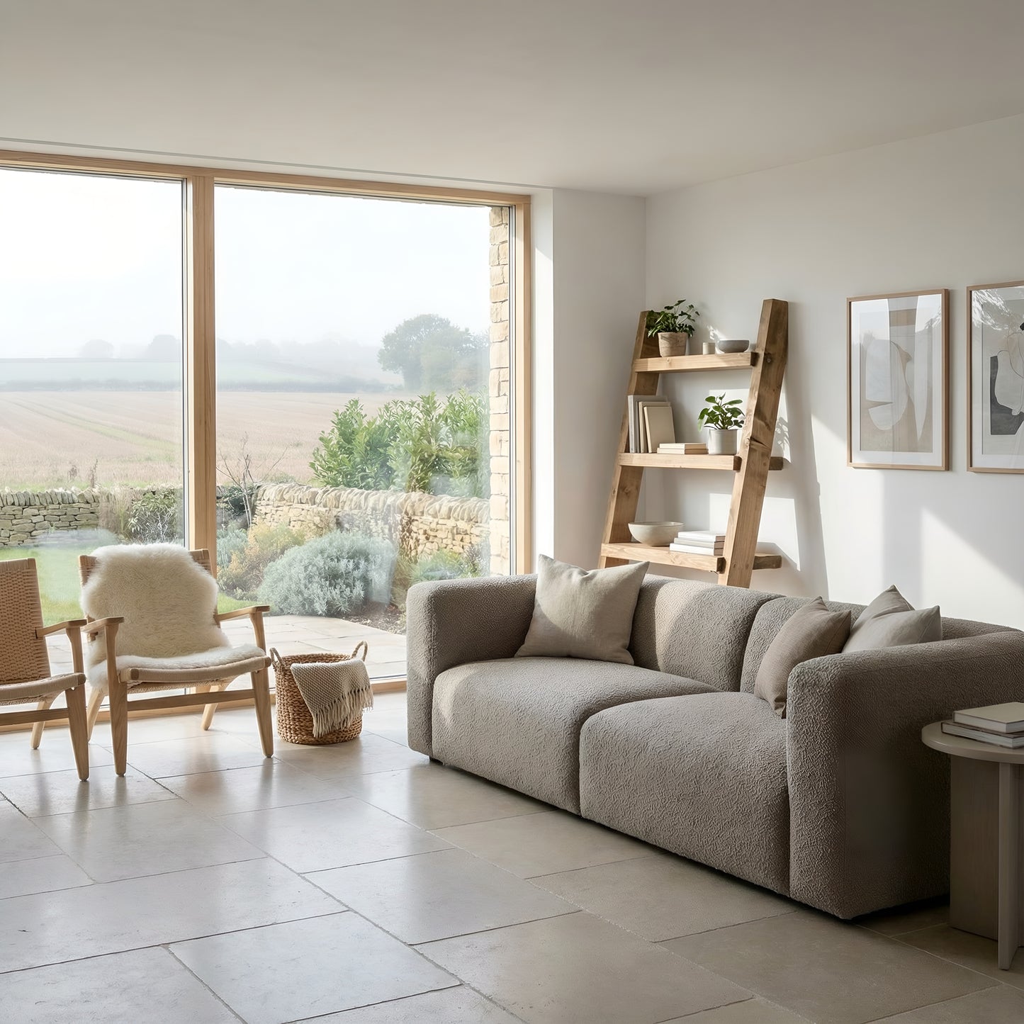 Ladder Solid Wood Bookshelf 4 Tier – Natural Finish Open Bookcase, Rustic Scandinavian Design