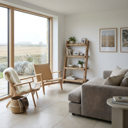 Ladder Solid Wood Bookshelf 4 Tier – Natural Finish Open Bookcase, Rustic Scandinavian Design