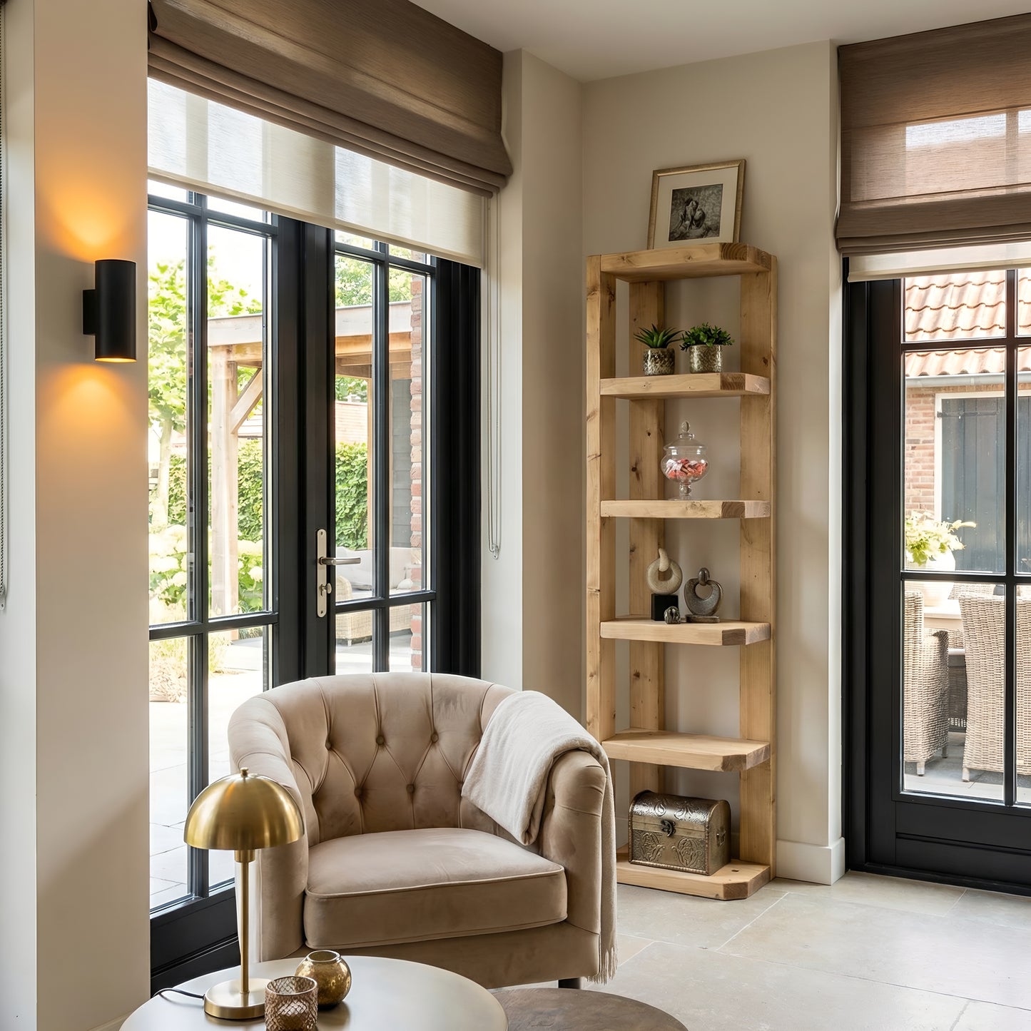 Belix Light Oak Colour Solid Wood Corner Bookshelf –  Open Bookcase, Rustic Scandinavian Design