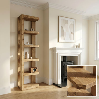 Belix Light Oak Colour Solid Wood Corner Bookshelf –  Open Bookcase, Rustic Scandinavian Design