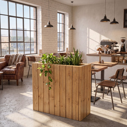 Planter Box Solid Wood Slatted Light Oak Colour  / Tall Indoor Plant Divider For Cafe and Restaurants