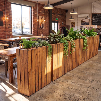 Planter Box Solid Wood Slatted Light Oak Colour  / Tall Indoor Plant Divider For Cafe and Restaurants