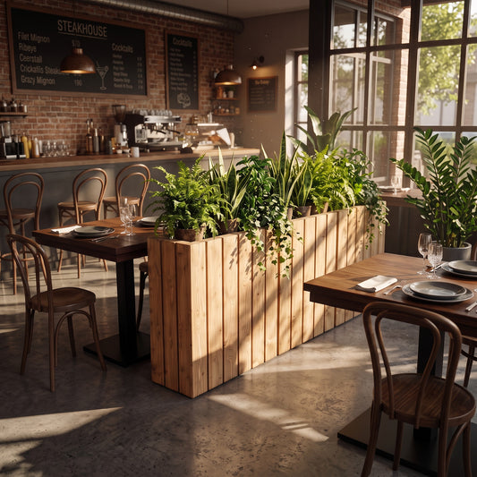Planter Box Solid Wood Slatted Light Oak Colour / Tall Indoor Plant Divider For Cafe and Restaurants