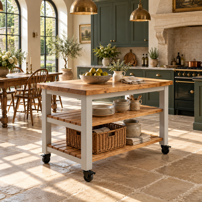 LOLA Light Grey Kitchen Island / Breakfast Bar / Rustic Island On Casters / Wheels
