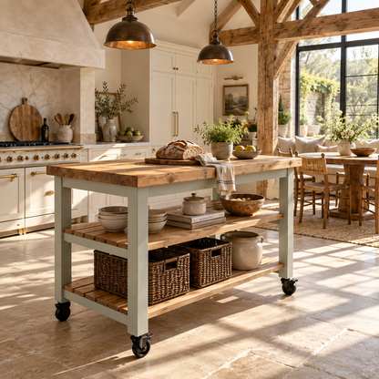 LOLA Light Grey Kitchen Island / Breakfast Bar / Rustic Island On Casters / Wheels