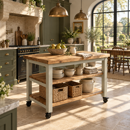 LOLA Light Grey Kitchen Island / Breakfast Bar / Rustic Island On Casters / Wheels