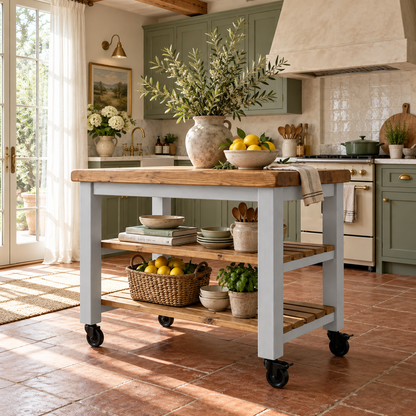 LOLA Light Grey Kitchen Island / Breakfast Bar / Rustic Island On Casters / Wheels