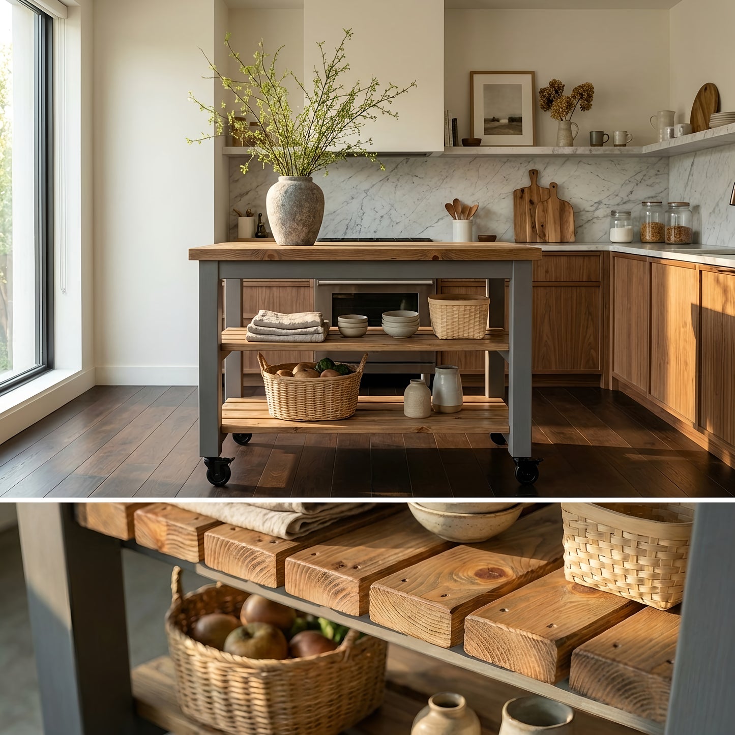 LOLA Kitchen Island / Breakfast Bar / Rustic Island On Casters / Wheels