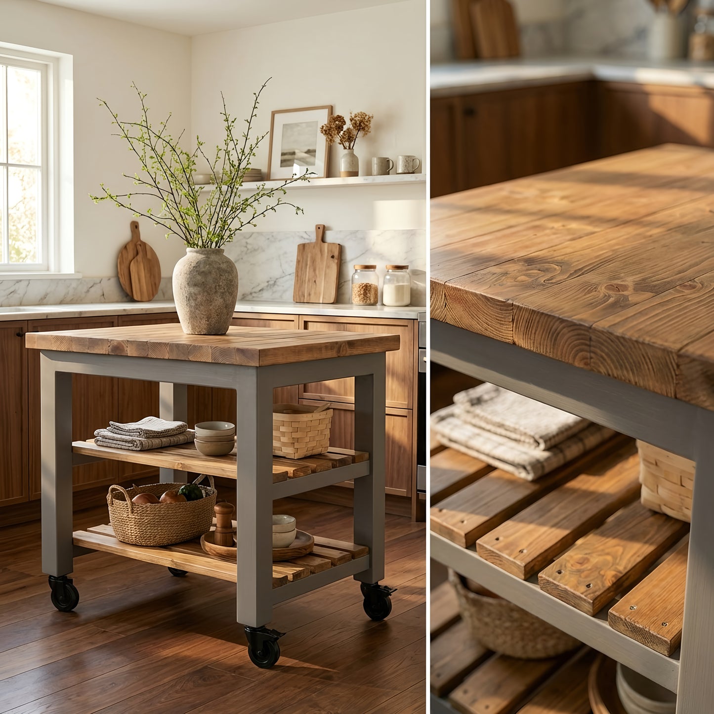 LOLA Kitchen Island / Breakfast Bar / Rustic Island On Casters / Wheels