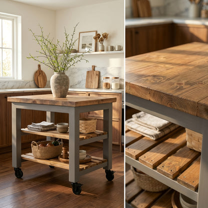 LOLA Kitchen Island / Breakfast Bar / Rustic Island On Casters / Wheels