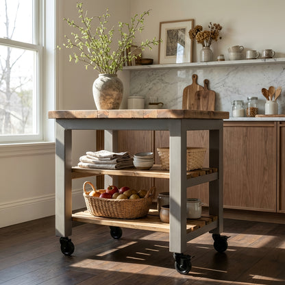 LOLA Kitchen Island / Breakfast Bar / Rustic Island On Casters / Wheels