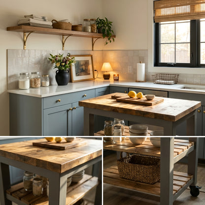 LOLA Kitchen Island / Breakfast Bar / Rustic Island On Casters / Wheels