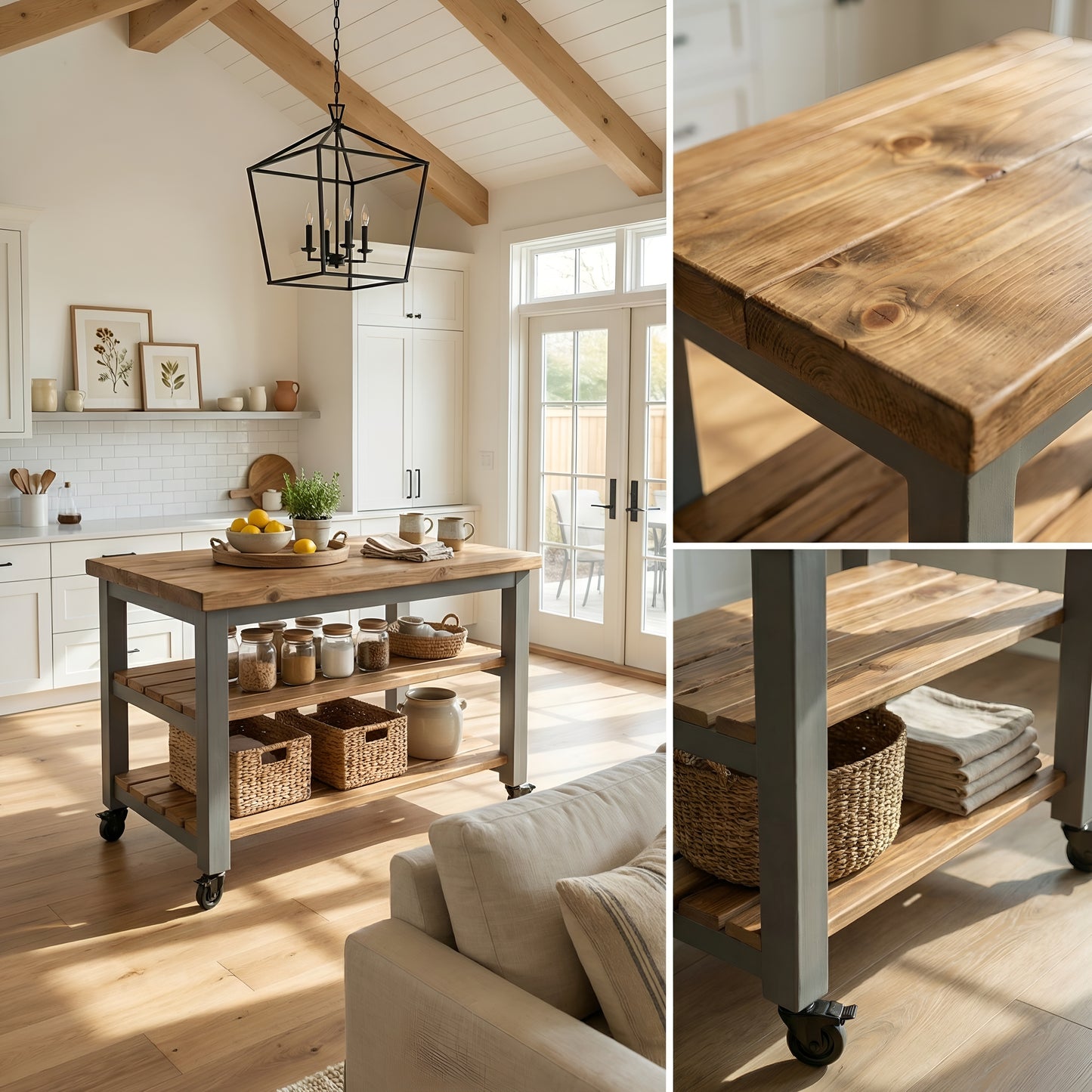 LOLA Kitchen Island / Breakfast Bar / Rustic Island On Casters / Wheels