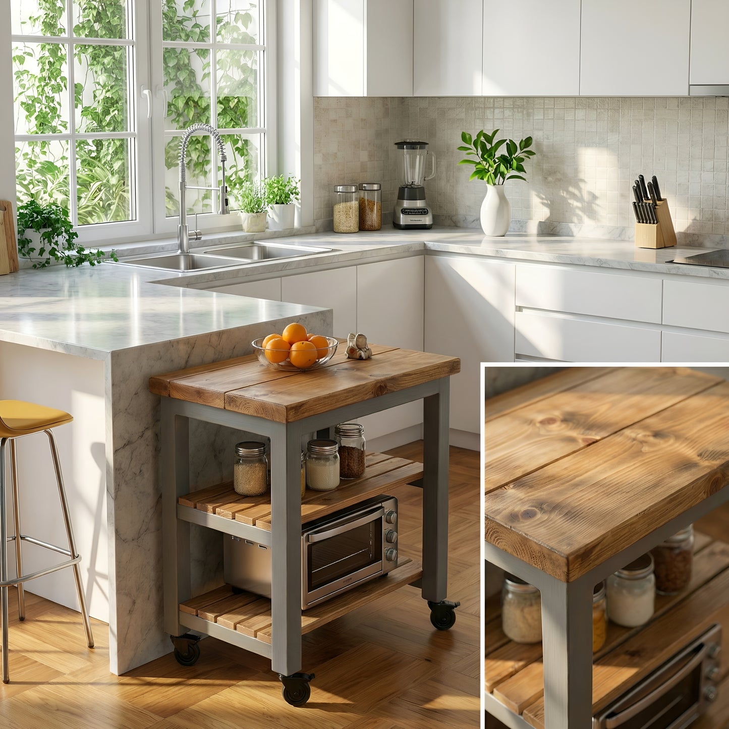 LOLA Kitchen Island / Breakfast Bar / Rustic Island On Casters / Wheels