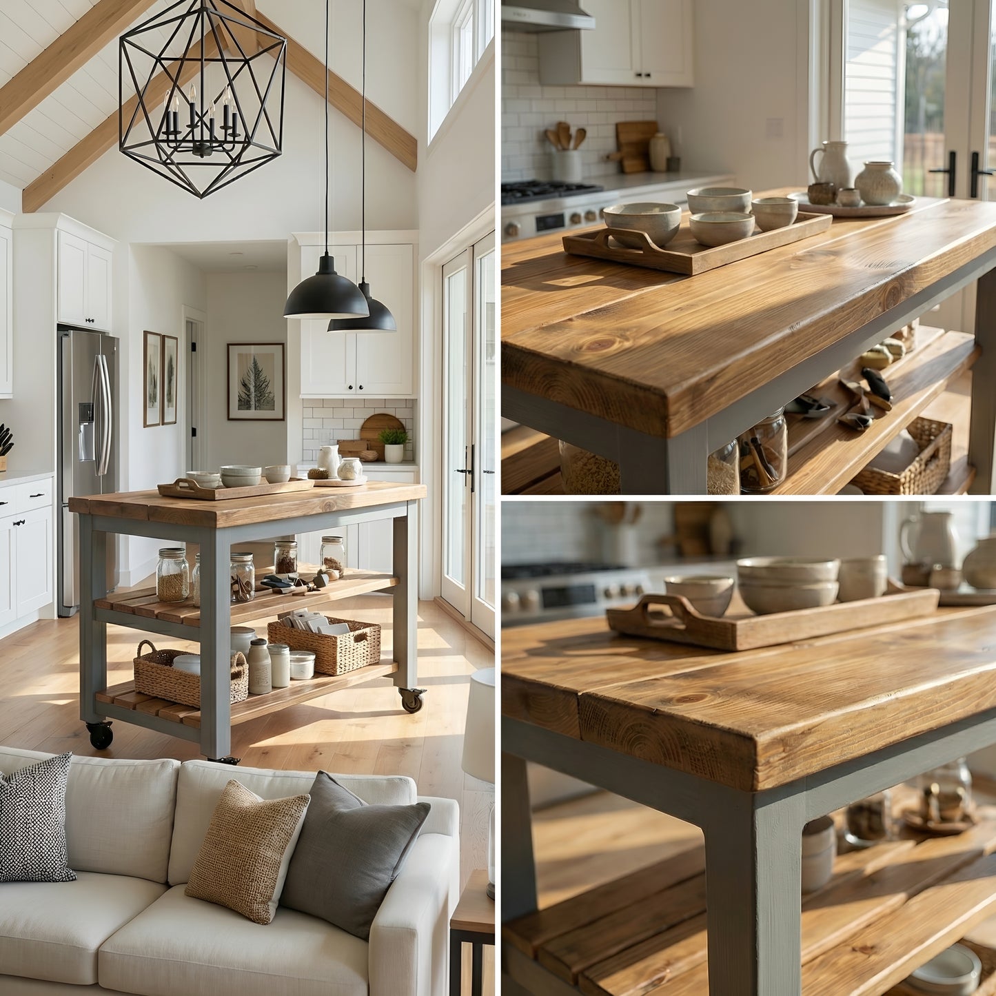 LOLA Kitchen Island / Breakfast Bar / Rustic Island On Casters / Wheels